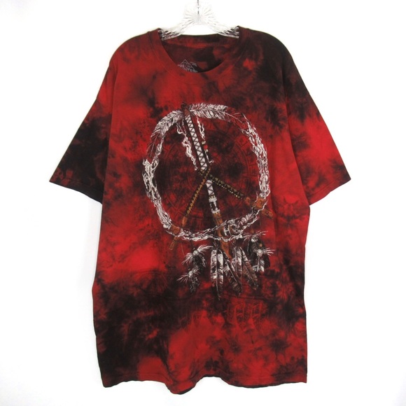 THE MOUNTAIN Native American Feather Dreamcatcher Red/Black Tie-Dye Tee Mens 2XL - Picture 1 of 11